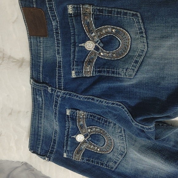 Big Star Maddie Boot Deep Stretchy Blue Jeans Bootcut Sz 34 (?) - Picture 4 of 11